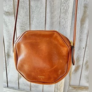 Vintage FOSSIL JULES Octagon Small Crossbody Brown Leather VERY CLEAN 🧼 🙌🏻